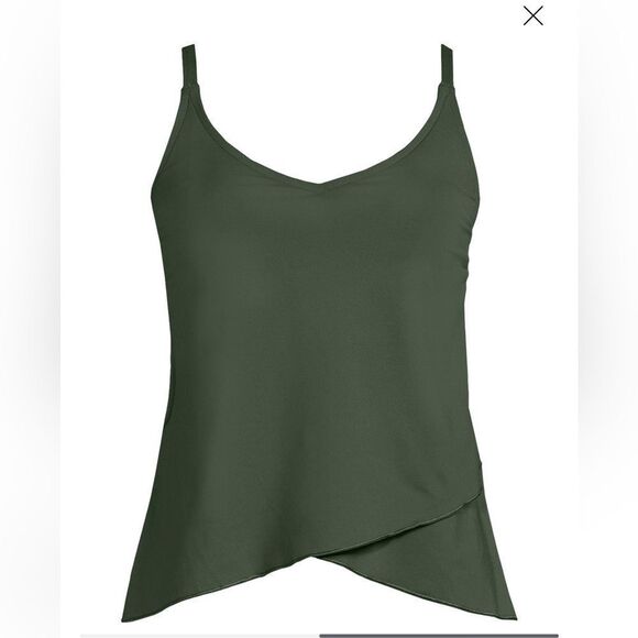 Land’s End tulip hem adjustable strap tankini lime egret abstract floral S 6-8 - Picture 4 of 9